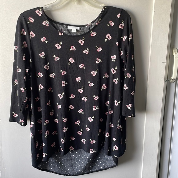 J. Jill Women's Layered-Back Mixed-Media Print Top, BLACK MULT -SIZE SMALL. Used - Picture 1 of 7